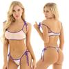 Women Sexy Sheer Bathing Suit Two Piece Set Self Tie Mini Bra Top with G String Underwear Pool Party Wear