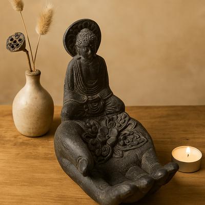 Brûleur d'encens Bouddha et Main Noir
