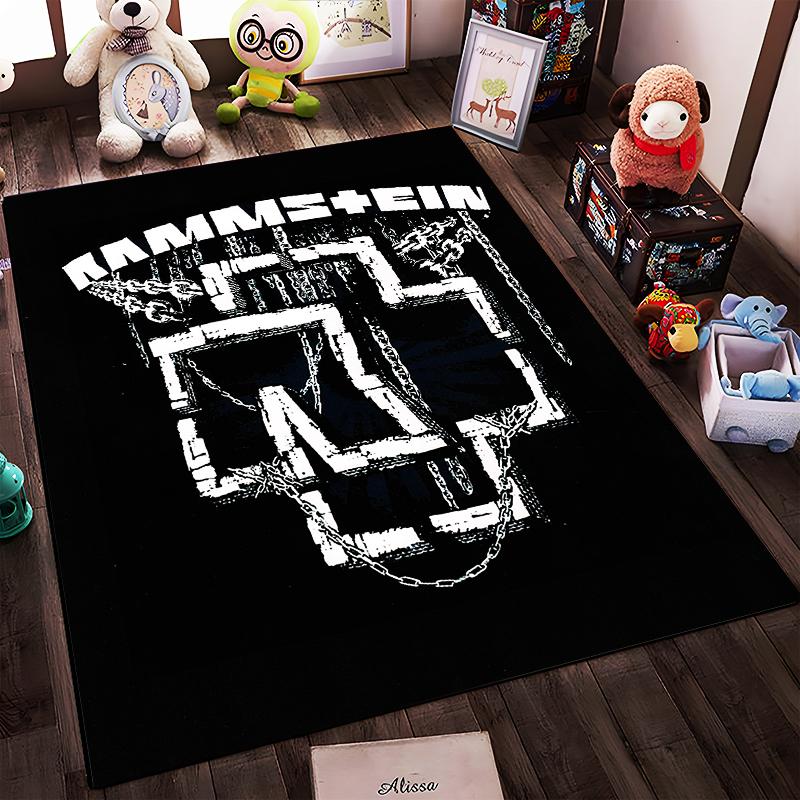 Rammstein Logo with Chains Design Rug Non-slip Rug Suitable for Living Room and Bedroom Sofas