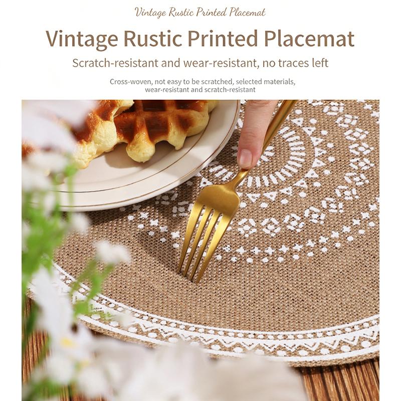 Boho Mandala Round Placemats Heat-Resistant Linen-Cotton Table Mats Washable Non-Slip Dining Decor