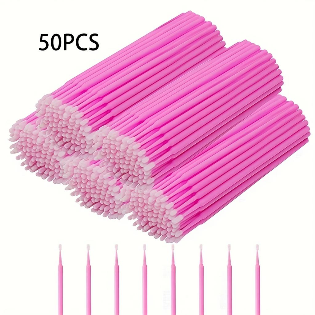 50pcs Pink Micro Applicator Brushes Disposable Tools for Precise Eyelash Extensions, Mascara Application, Makeup Cleaning Ideal for Beauty Salon Use