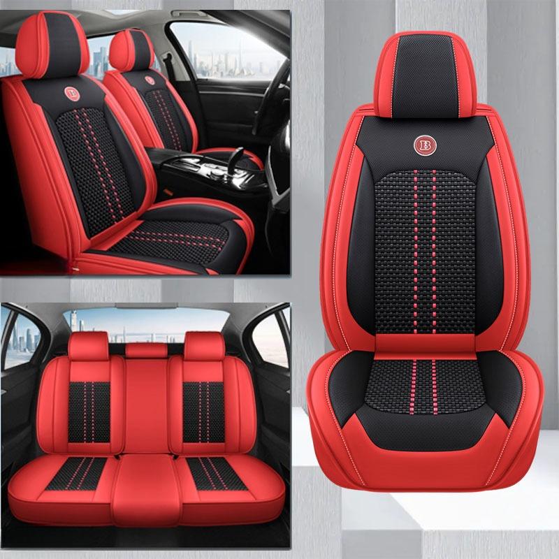 5-Seater High-Quality Full-Coverage Leather & Ice Silk Car Seat Covers - Universal Fit, Breathable, Anti-Slip, Easy to Install