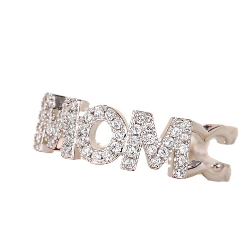 Inlaid Mom Ring, Love Type Mother'S Day Opening Adjustable Ring, Fashionable Ol New Year'S Gift