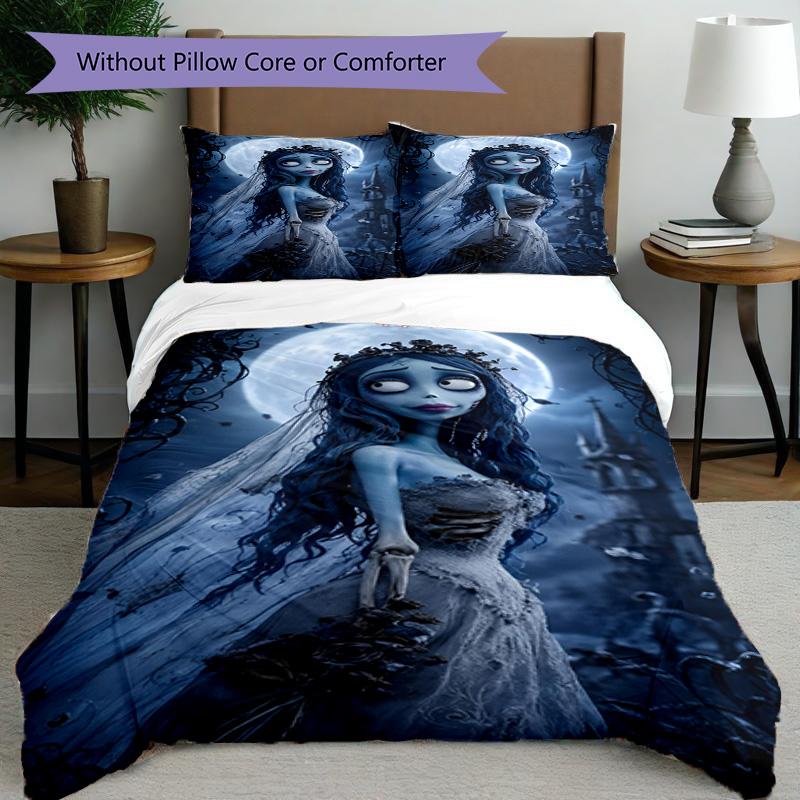 3pcs Duvet Cover Set (1*Duvet Cover + 2*Pillowcase, Without Core), Corpse Bride Print Bedding Set, Bedroom Decor, All‑Season, Birthday Gift
