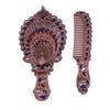 Vintage Folding Hand Mirror with Carved Comb Portable Travel Long Handle Metal Makeup Mirror Women Decorative Handheld Desk Vanity Mirror