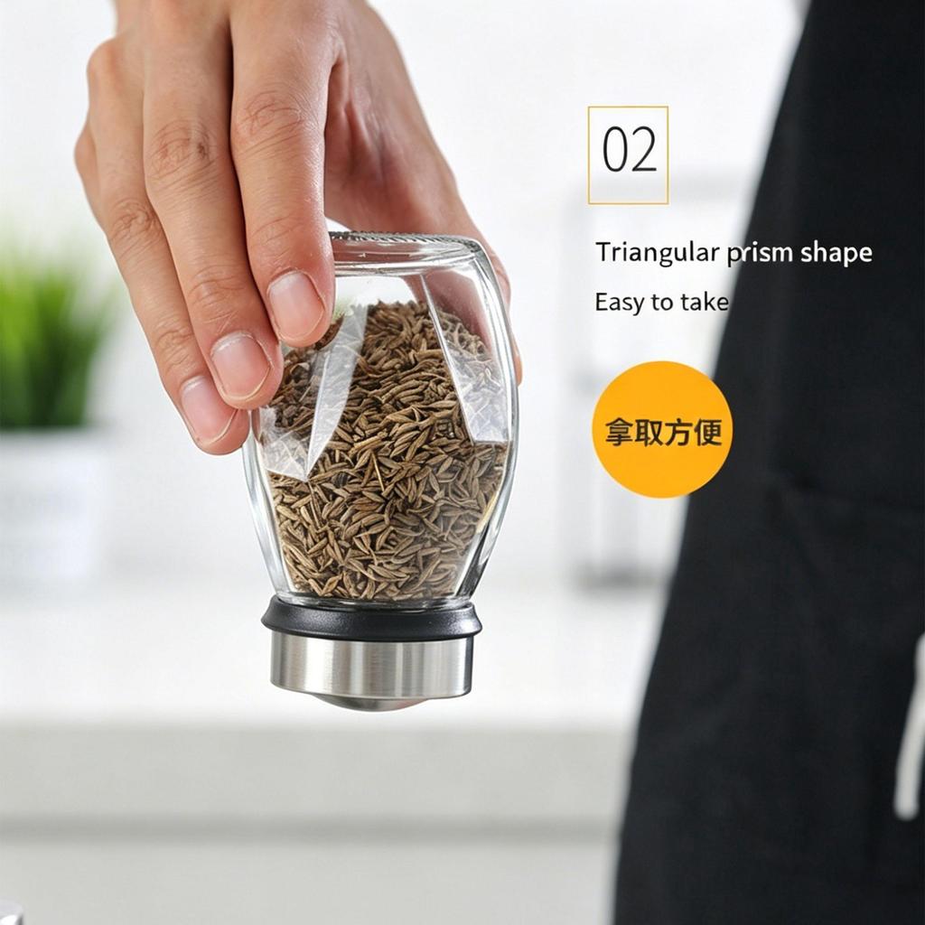 Rotating Spice Rack Set - 360° Revolving Glass Seasoning Jars with Stainless Steel Lids Food-Safe Lead-Free Glass for Kitchen Countertop, BBQ, Camping