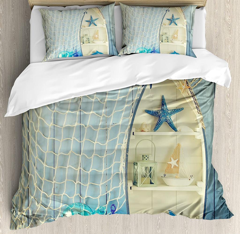 Sea Sailing Boat Blue Sky White Clouds 3pcs Bedding Set For Bedroom Double Bed Home Textile Duvet Cover Quilt Cover Pillowcase