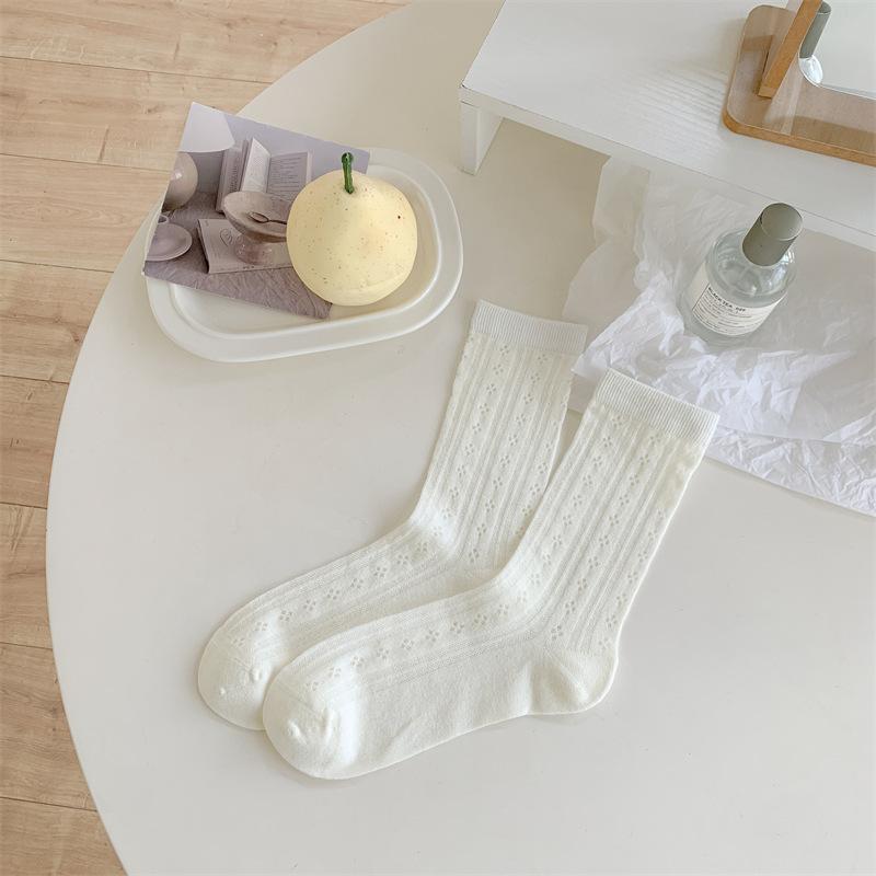 

Women s Summer Thin Leisure Mesh Medium Tube Pile Cotton Socks 1 pair молочный белый