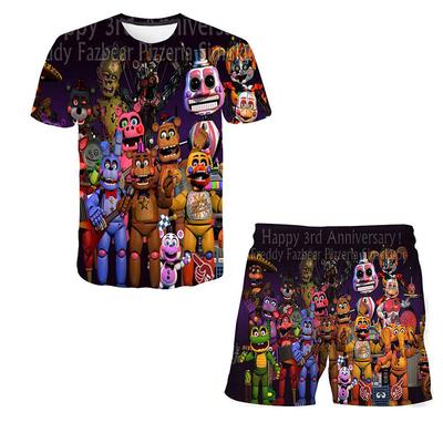 Boys Girls Nights At Freddy Cartoon Tshirt Clothing Sets 1-14 Years Children Tops+Super Cool Short Pants Suit Kids Outfits