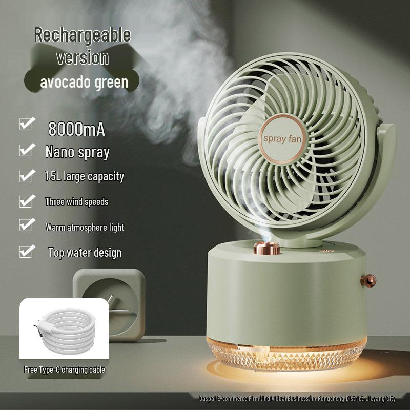 USB-Powered Oscillating Humidifier Fan - Portable Desktop Cooling for Dorms and Offices