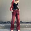 MINGLIUSILI Red Jeans 2022 Fall New  Vintage Red Wash Distressed Straight Leg Jeans Versatile Loose Trousers