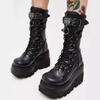 Fashion 2024 New Thick Soled Motorcycle Boots Dark Gothic Spice Girls Middle Women's Boots Matte Black Platform Comfortable Knight Boot