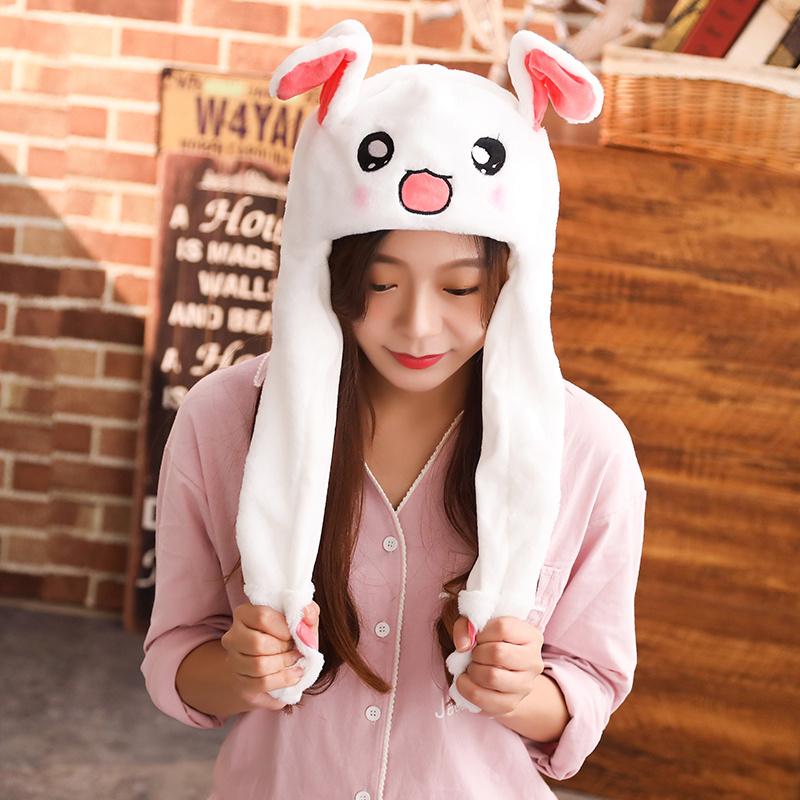 1pc 60cm Funny Rabbit Hat with Ears Moving Plush Toy Stuffed Soft Hat Doll Cute Birthday Gift FOR Kids Gir