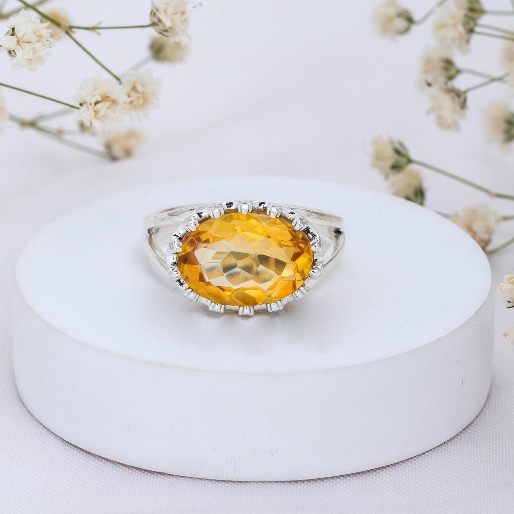 Citrine Gemstone Ring: 925 Sterling Silver Statement Ring