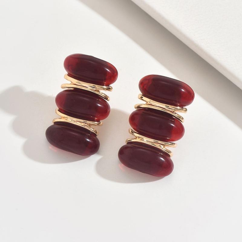 Fashion Retro Burgundy Resin Earrings Luxury Elegant Women Jewelry