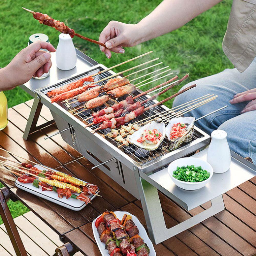 Stainless Steel Folding Barbecue Stove Adjustable Heat Setting Extendable Grill Rack Rust-proof Barbecue Grill Easy To Clean