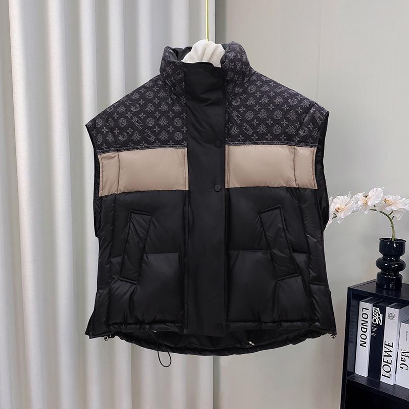 Down cotton vest women's new splicing thickened thermal cotton vest stand-up collar wear cotton vest vest jacket