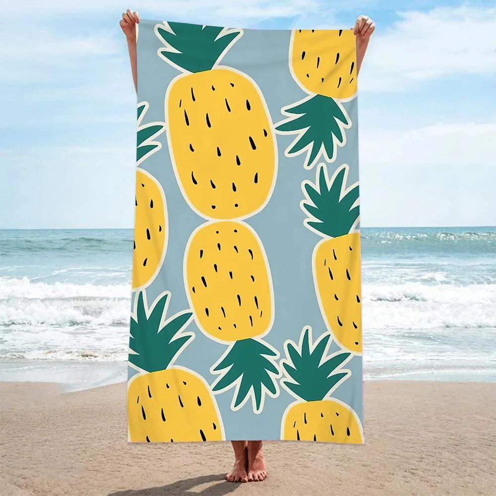 Cartoon-Frucht Ananas Strandtuch Sandfrei Schnelltrocknend Mikrofaser Badetücher Übergroß Tragbar Schwimmen Bade-Decke
