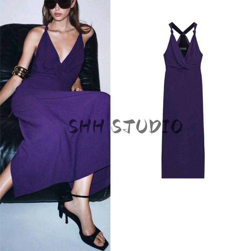 Summer New Product Women's Clothes Vacation Style Winding Neckline Bow Tie Accessories Decoration Midi Skirt Dress 8253568