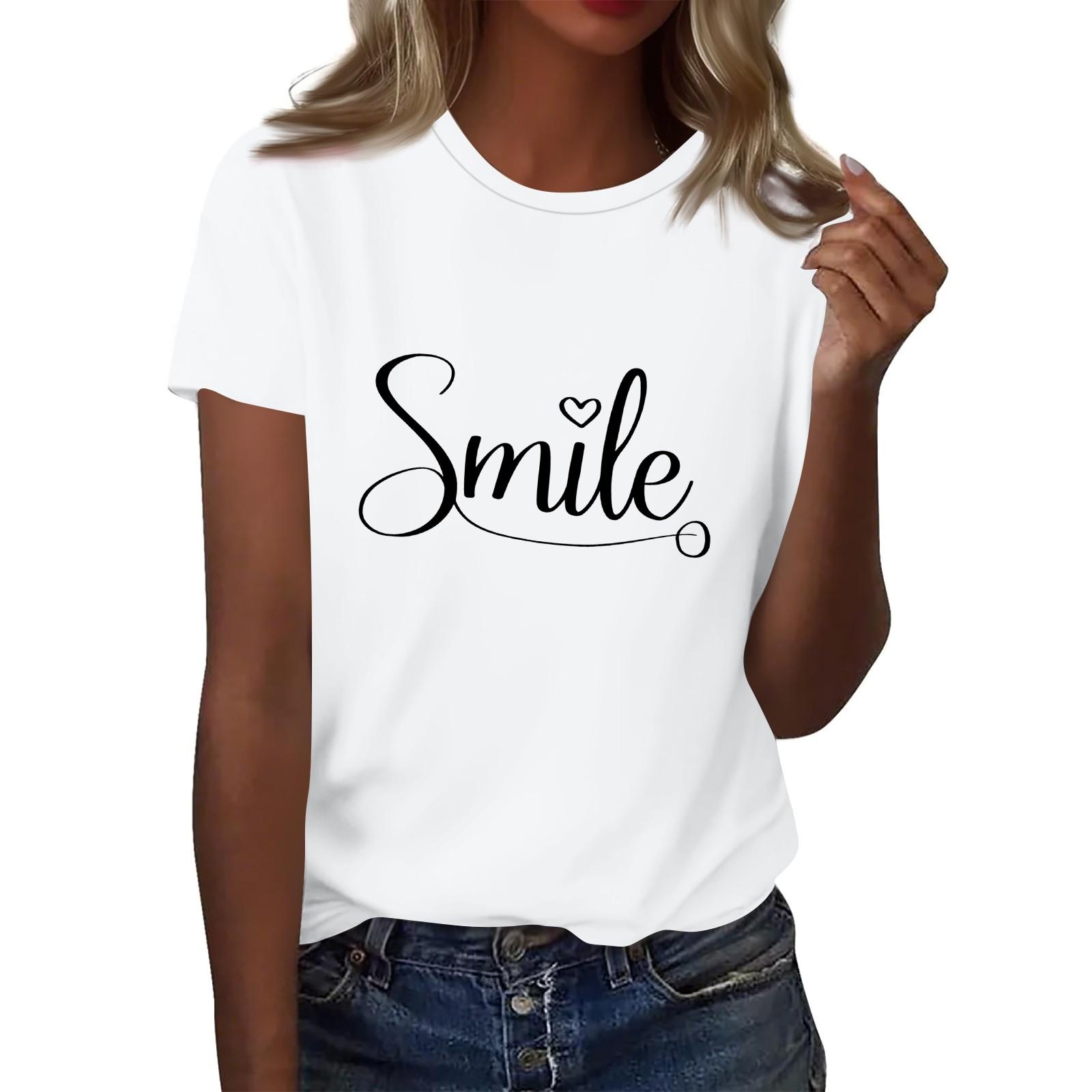 

Женская футболка с круглым вырезом и коротким рукавом с принтом в виде буквы «улыбка» XL белый