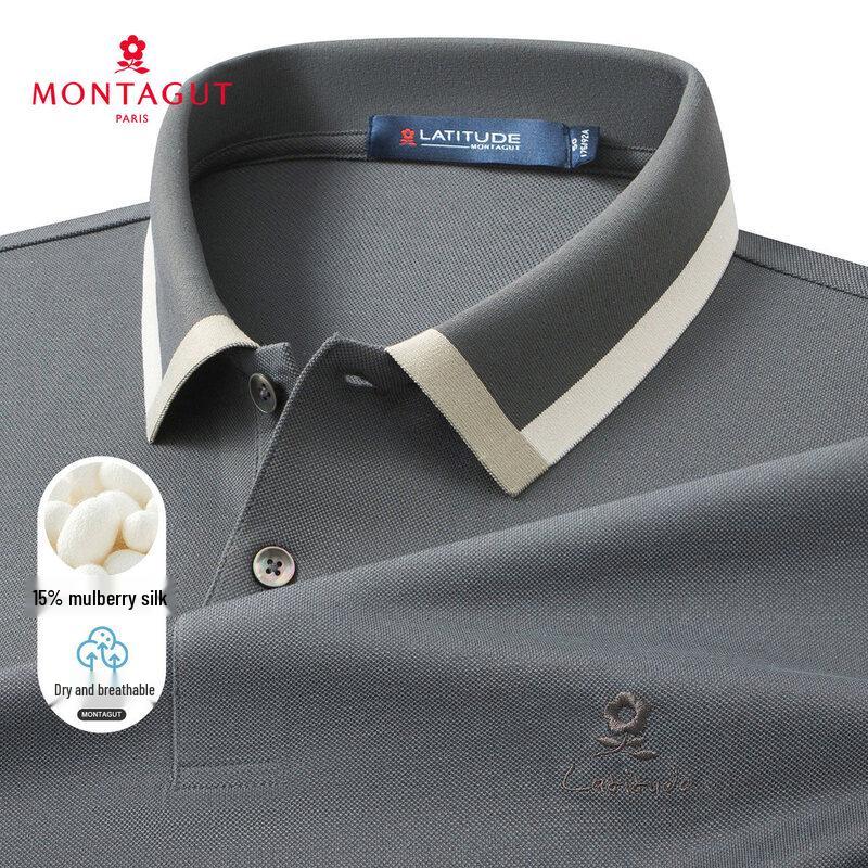 MONTAGUT Men's Silk Blend Lightweight Short-Sleeve Polo Shirt