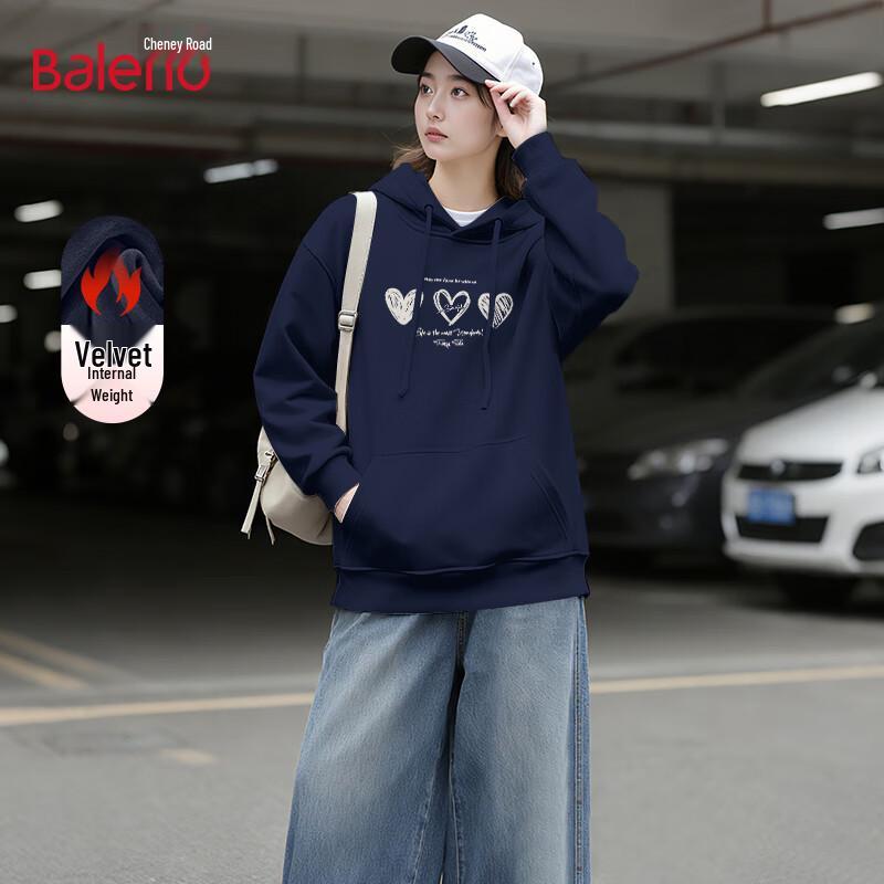 Baleno Women's Plush Lined Hooded Sweatshirt with Heart Print