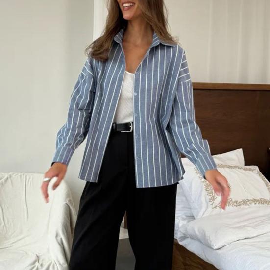 Women Shirt Lapel Long Sleeve Single Breasted Shirt Tops Mid-length Loose Fit Casual Tops Work Daily Life Wear