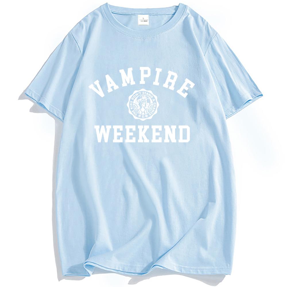 VAMPIRE WEEKEND Collegiate T-shirt Summer Short Sleeve Cotton Male Tshirts Round Neck Fashion Printing T Shirts Men Women Tees