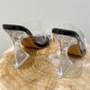 Sexy Women 11cm High Heels Slippers Summer Green Transparent Block Heels Slippers Fetish Lady Mules Fashion Crystal Shoes