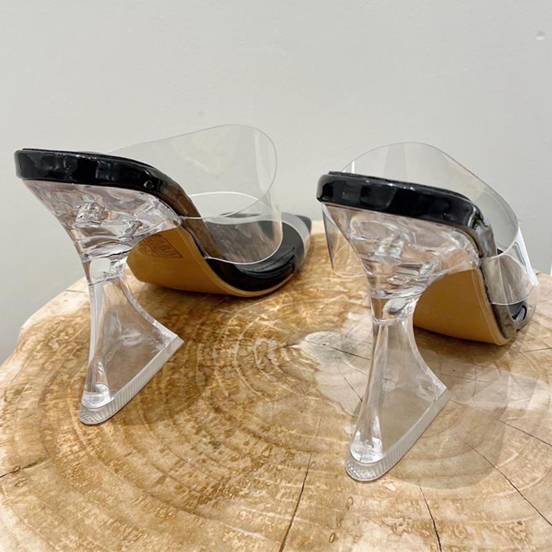 Sexy Women 11cm High Heels Slippers Summer Green Transparent Block Heels Slippers Fetish Lady Mules Fashion Crystal Shoes