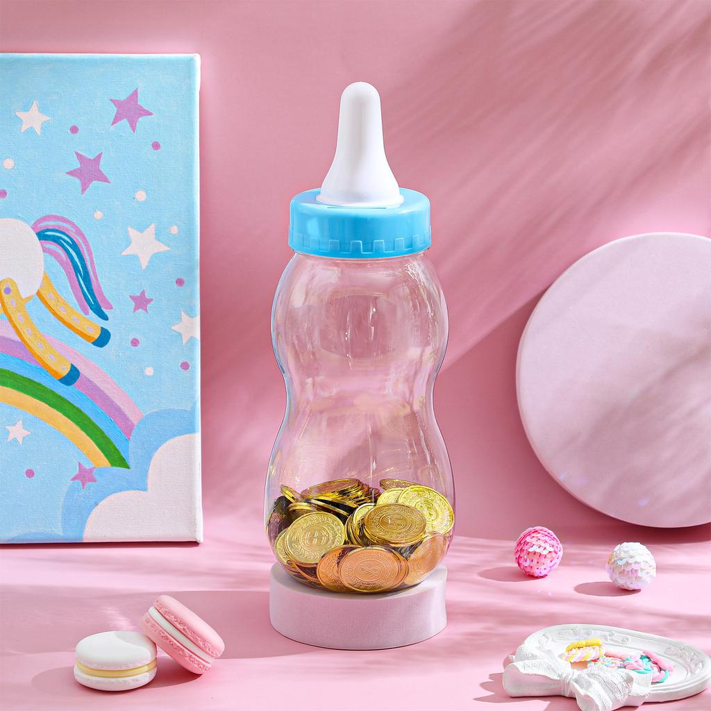 Baby Bottle Saving Pot Pink PVC Piggy Bank Desktop Ornament Money Box for Kids Birthday Gift Saving Pot Piggy Bank