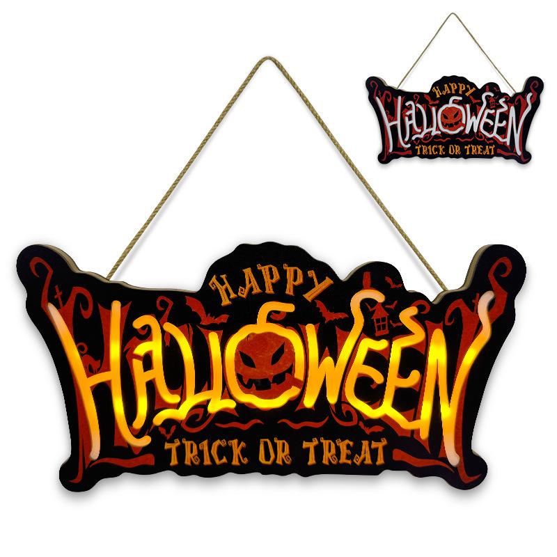 Halloween Horror Pumpkin Head LED Lights Wooden Listing Holiday Party Wall Hanging Wall Decoration Welcome Sign