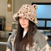 Autumn And Winter Leopard Print Plush Bucket Hat Cute Ears Warm Basin Hat Fashionable Wear Commuter Essential Hat