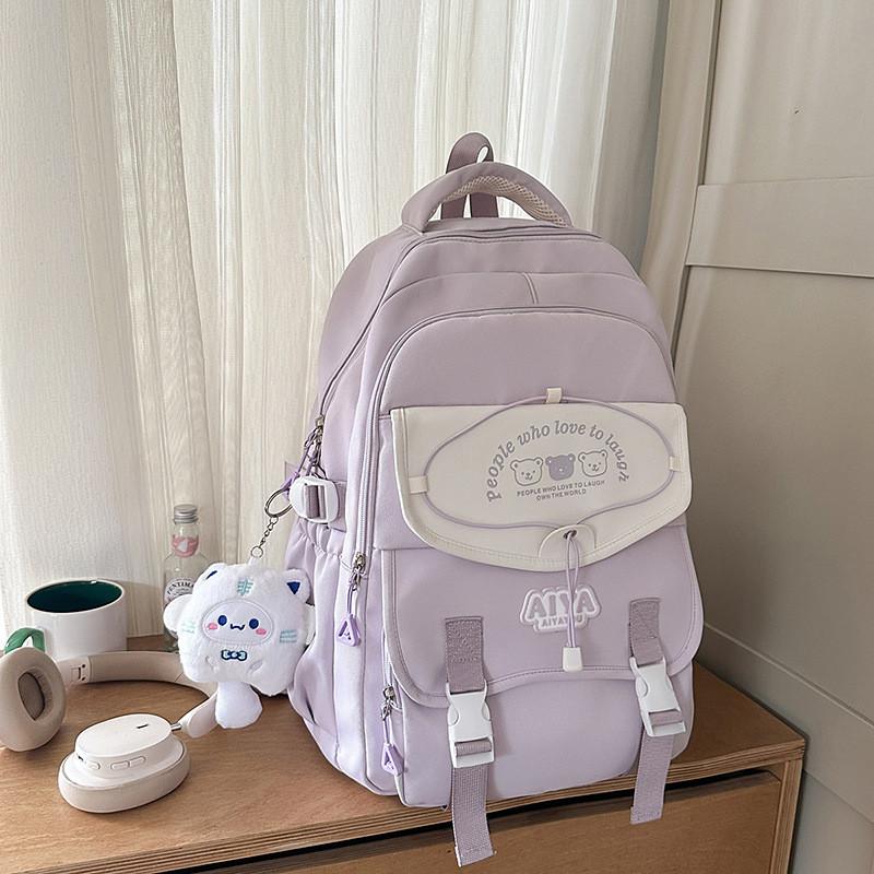 Large Capacity Cute Backpack With Bear And Letter Print Decoration Daily For