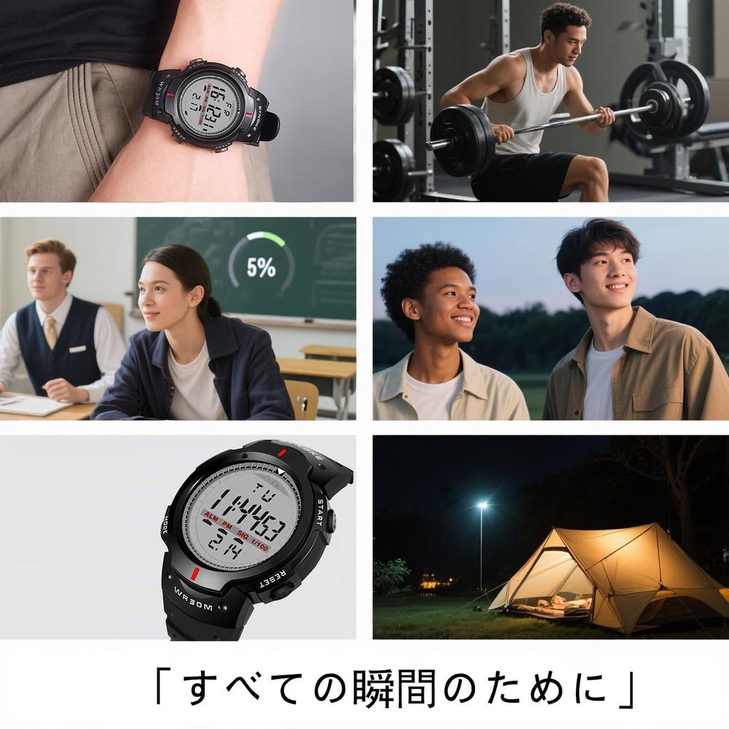 Digital Watch with Large Sport Acrylic Mirror Rugged Luminous Date Shock Black Men's Display, Style, Waterproof, Finish, Design, Function, Alarm,