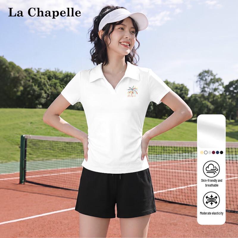 La Chapelle Women s Slim-Fit Polo T-Shirt with Artistic Fireworks Print L