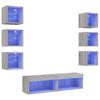 8 Piece Living Room Wall Unit with LED Lighting Grey Sonoma Wood Based Material