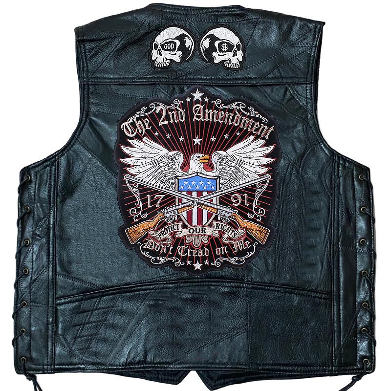 Джинсовый жилет Кожаная куртка Жилет на плечо с 11 вышитыми нашивками Harley Кожаный мотоциклетный жилет на плечах L