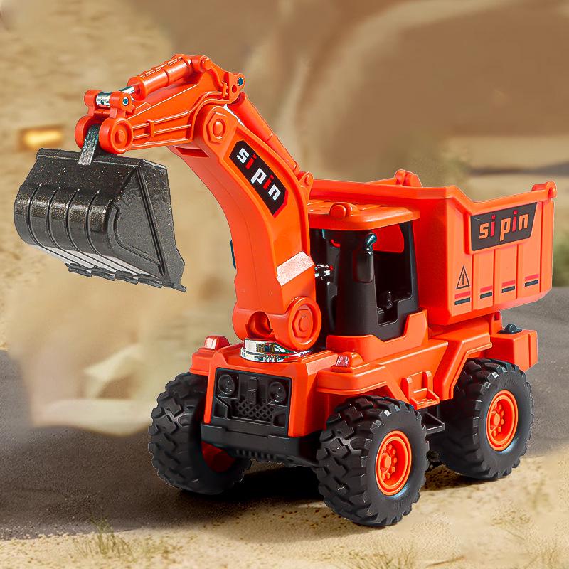 Eylemsizlik Mühendislik Aracı için Damperli Kova ve Forklift Durdurma Arabası Modeli ile Çocuk İtmeli Ekskavatör Oyuncağı.