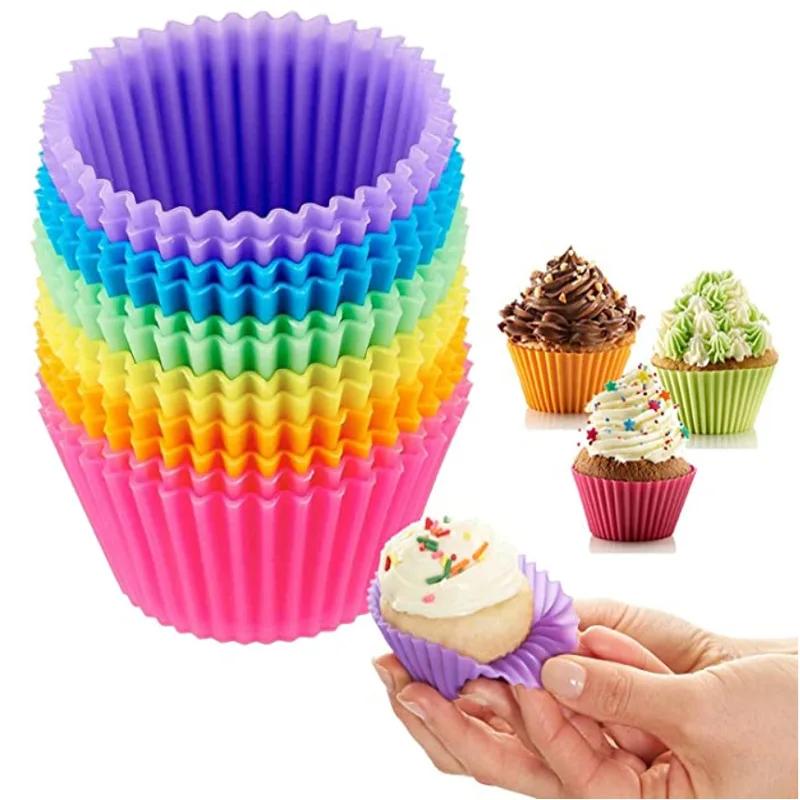 12pcs Silicone Cake Mold Round Muffin Cupcake Baking Molds Reusable DIY Cake Decorating Tools Wedding Birthday Party Decorations