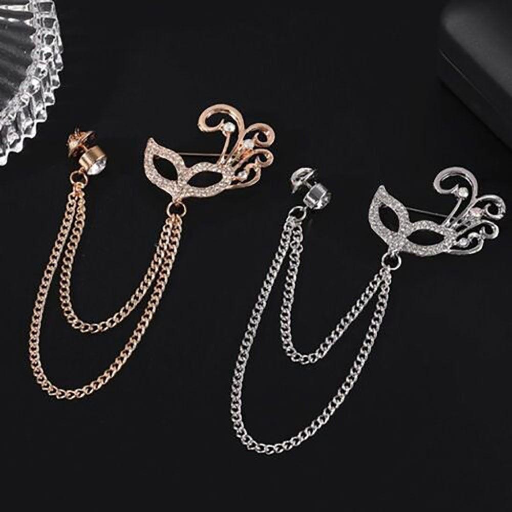 

Прочная брошь со стразами, маской, цепочкой и булавкой для пальто