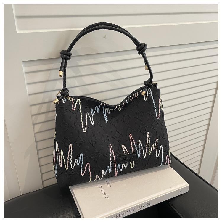

Spring Fashi Canvas Top-Handle Bag Color Block Stripes Versatile Shoulder Bag Spacious Commuting Bag with Stripe Pattern чёрный