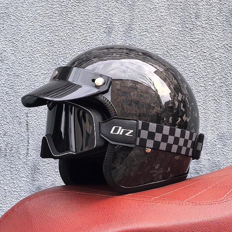 ORZ Lightweight Carbon Fiber Helmet Motorcycle 3/4 Half Helmet Cruise Motorcycle Helmet
