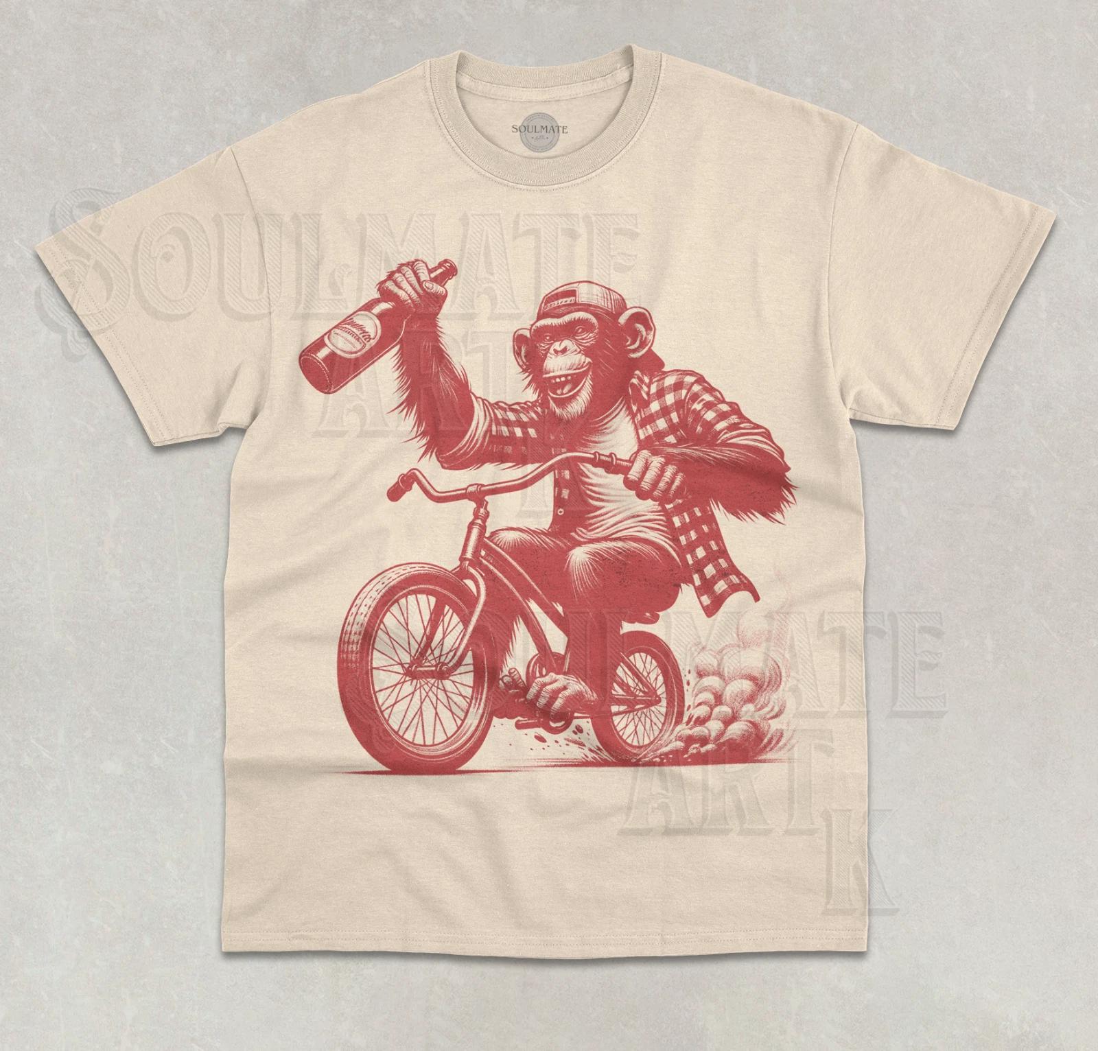 Monkey Drinking Beer T- Shirt Funny Meme Drinking Joke Graphic Bike Unisex Shirt S