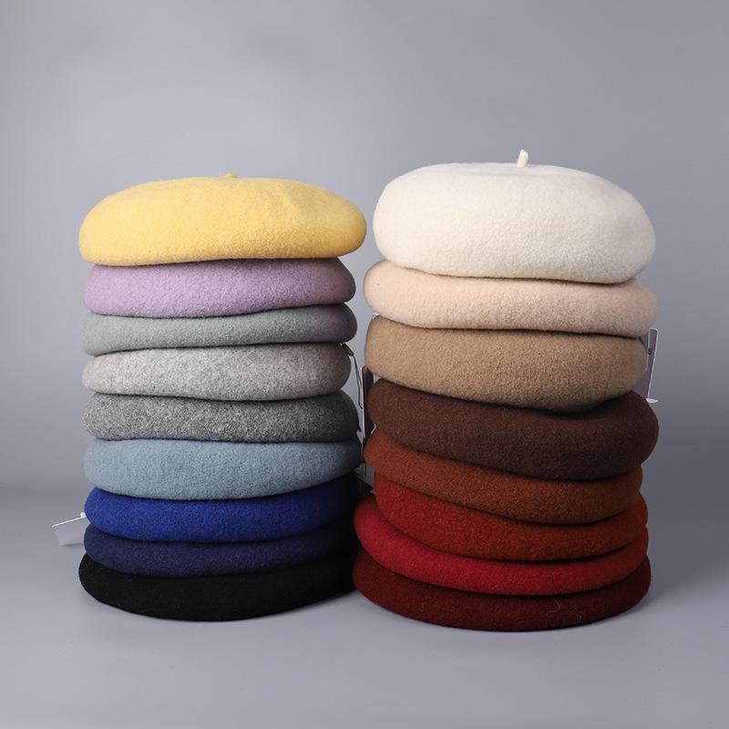 100% Australian Wool Plain Beret Cap French Minimalist British Pumpkin Hat Warm Winter Wool Painter Cap