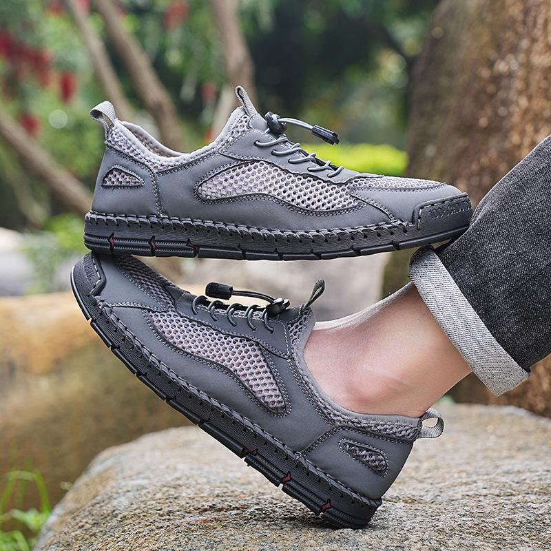 Men's Summer Casual Breathable Mesh Sport Shoes - Hand-stitched, Hollow Design, Large Size