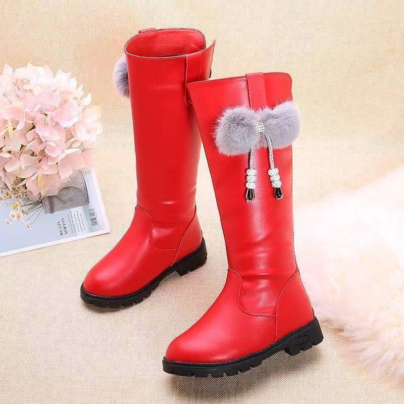 Girls' Fashionable Fleece High Boots for Autumn and Winter Children's Princess Snow Long Boots