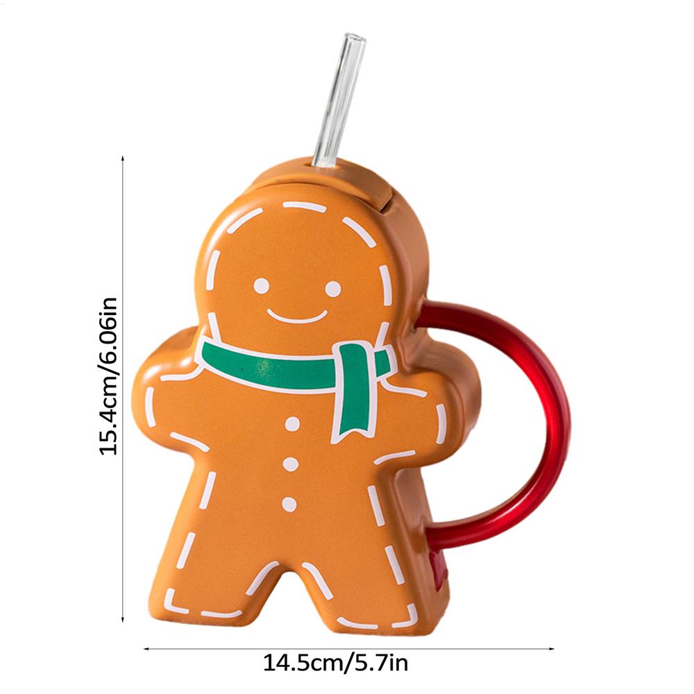 

Рождественская кружка для кофе Милая керамическая кружка-пряник Оригинальная кружка с крышкой 450 мл Керамические рождественские кофейные чашки Кружка в виде пряничного человечка 400ml темные хаки