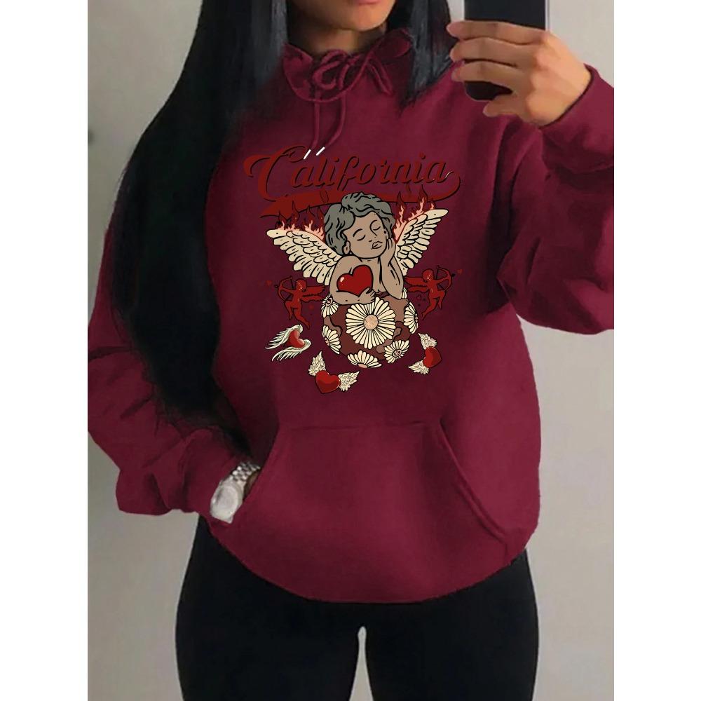 California Love Wing Angel Boy Printed Hoodies Women Harajuku Pocket Streetwear Fashion Oversized Hoody Fleece Autumn