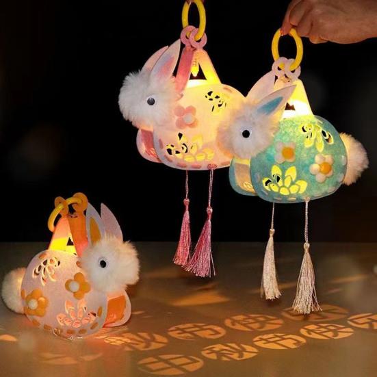 DIY Rabbit Lantern Kit for Kids Handmade Plush Rabbit Handheld Lantern for Chinese New Year Mid-Autumn Festival Decoration